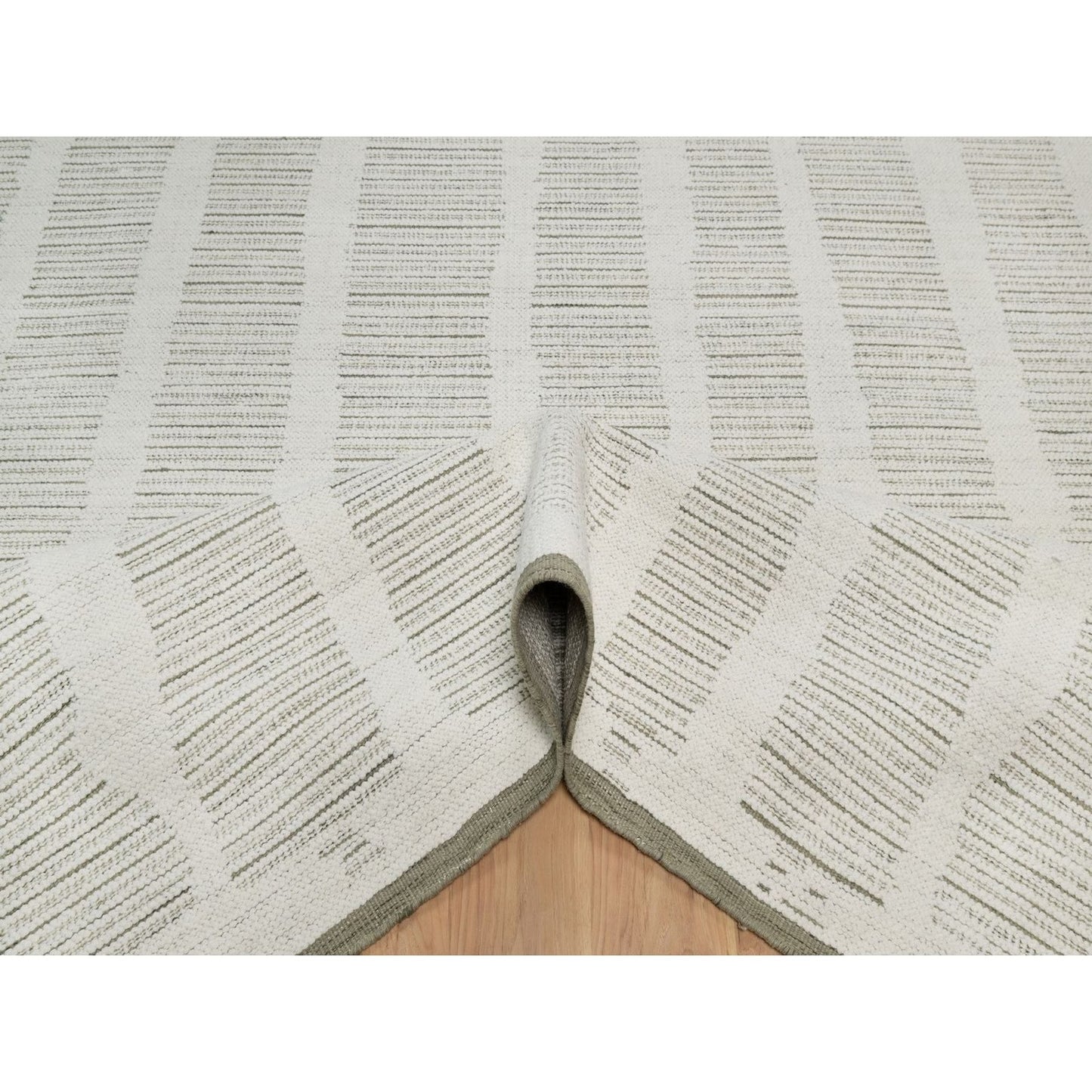 12'X15' Ivory Hand Woven Xl Rug Flat Weave With Pile Undyed Natural Wool