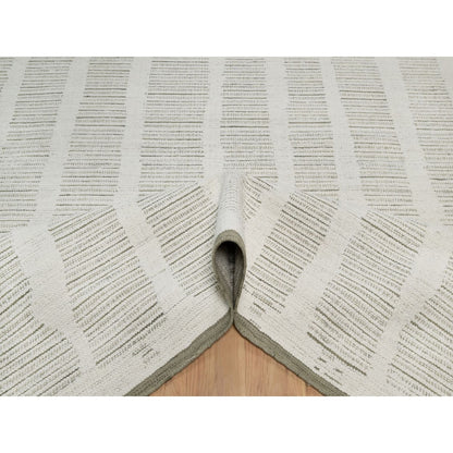 12'X15' Ivory Hand Woven Xl Rug Flat Weave With Pile Undyed Natural Wool