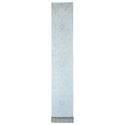 2'5"X23'8" Gray Hand Knotted Pure Wool Stone Wash Peshawar Xl Runner Rug