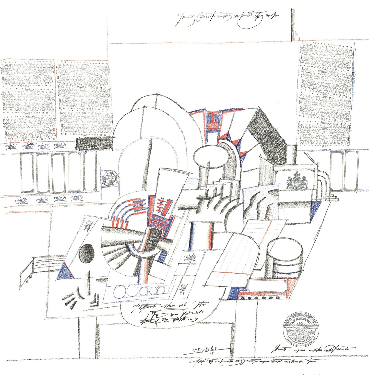 Saul Steinberg Maeght-Zurich Signed " Lithograph Modernism Mul