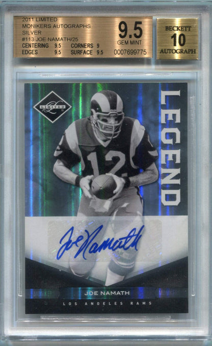 Joe Namath 2011 Panini Limited Monikers Auto Card #113 22/25 Bgs Graded 9.5/10