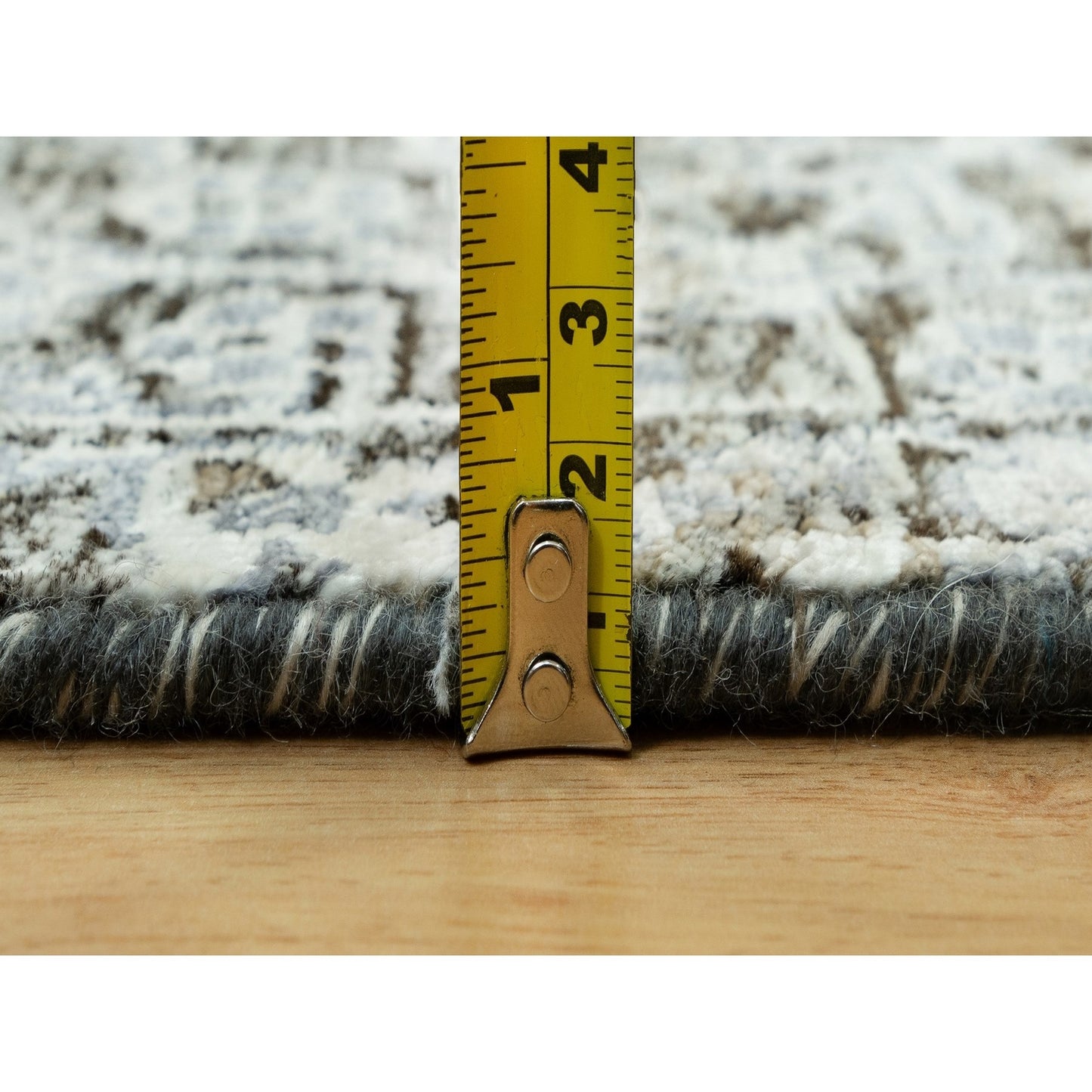 2'4"X8'1" Gray Hand Knotted Silk And Wool Willow And Cypress Tree Rug