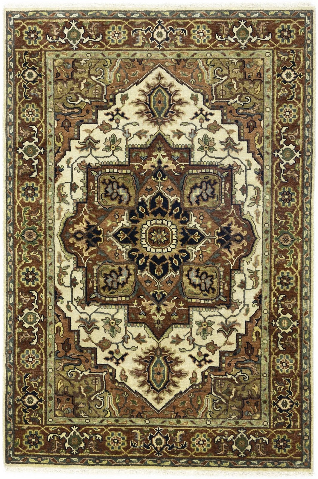 Handmade Heriz Serapi Geometric Wool Rug Tribal Oriental Decor Carpet 4X6 ft