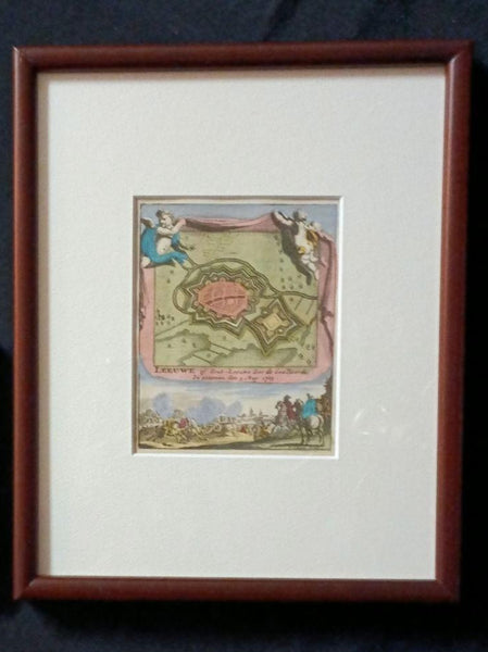 Leeuwe (Leuven) Daniel De La Feuille 1735 Hand-Colored Map Ratelband Framed Coa