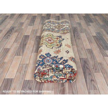 9'X12' Honey Brown Pure Wool Hand Knotted Afghan Super Kazak Rug