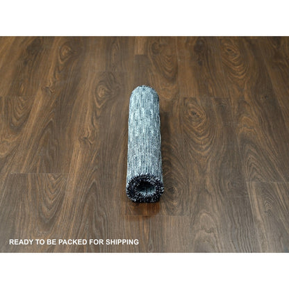 2'X3' Gray Modern Textured Hand Loomed Wool And Silk Mat Oriental Rug