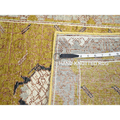 2'1"X3'1" Golden Yellow Pinecone Design Hand Knotted Pure Wool Mat Rug