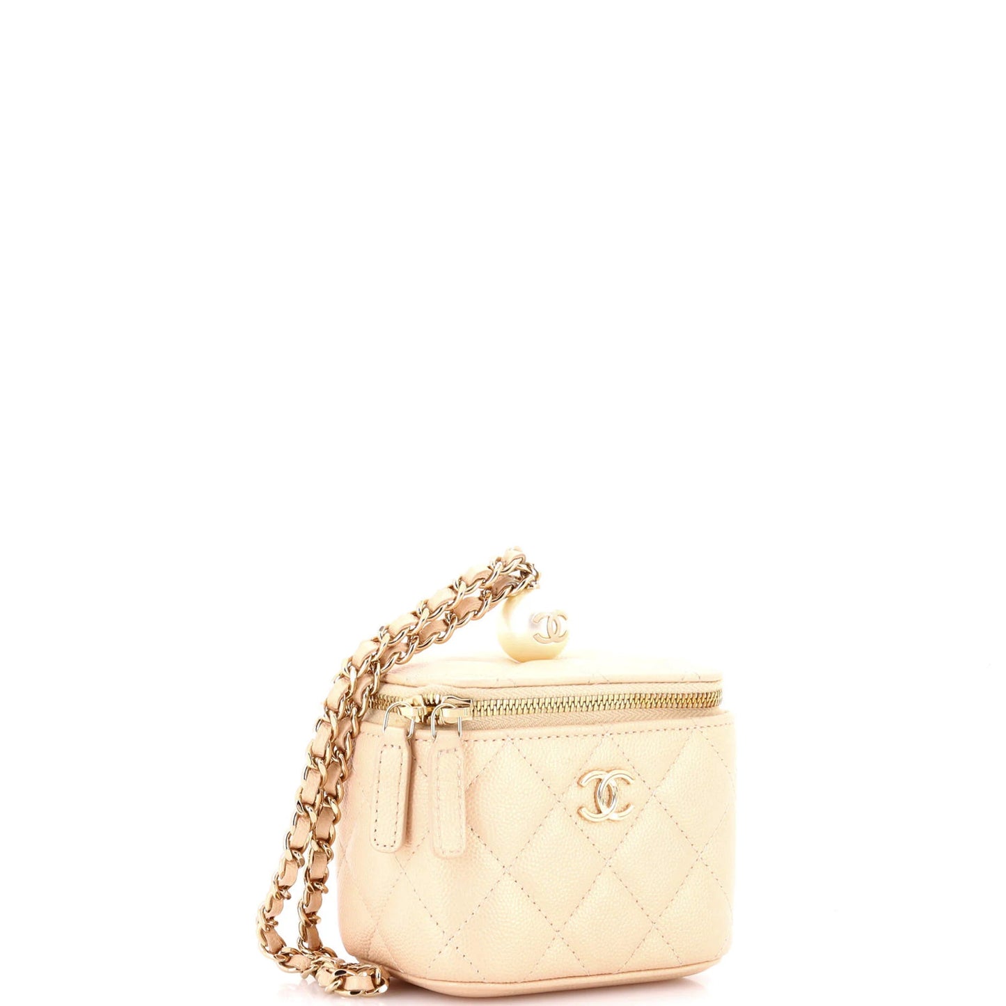 Chanel Classic Pearl Vanity Case With Chain Quilted Caviar Mini
