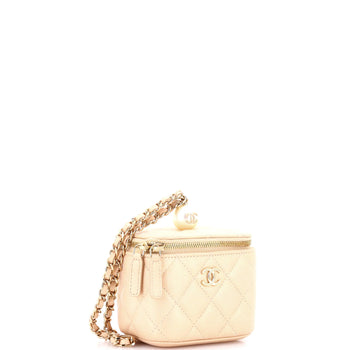 Chanel Classic Pearl Vanity Case With Chain Quilted Caviar Mini