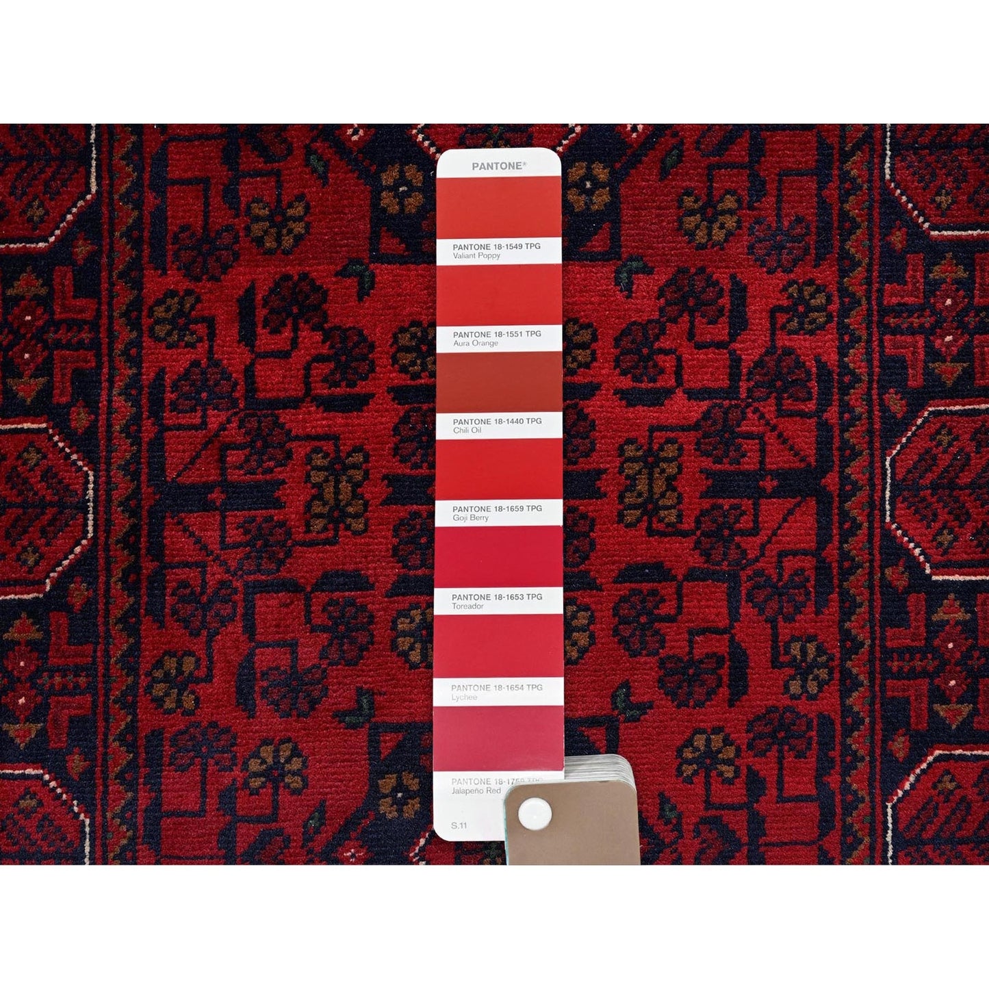 1'10"X4'10" Red Geometric Afghan Khamyab Soft Wool Hand Knotted Runner Rug