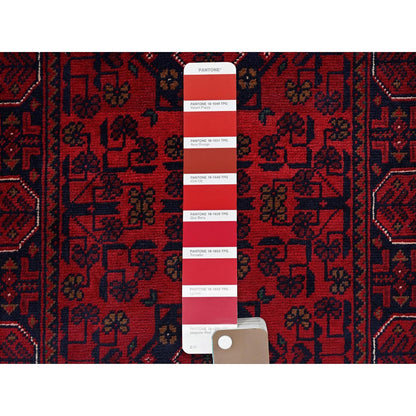 1'10"X4'10" Red Geometric Afghan Khamyab Soft Wool Hand Knotted Runner Rug