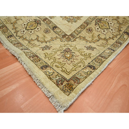 6'5"X8'2" Ivory Agra Ziegler Design Leaf Pattern Hand Knotted Wool Rug
