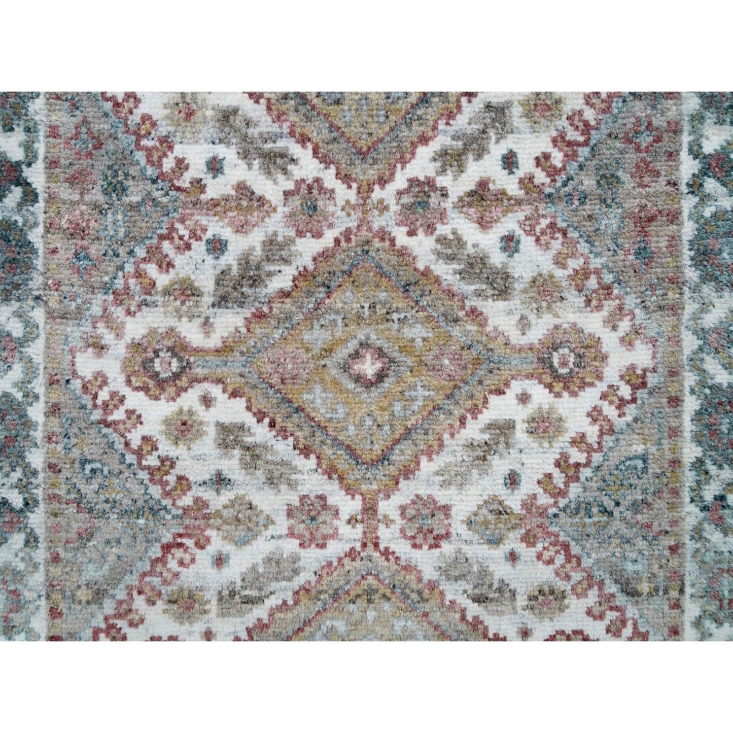 2'7"X21'9" Vista White Hand Knotted Flower Border Xl Runner Oriental Rug
