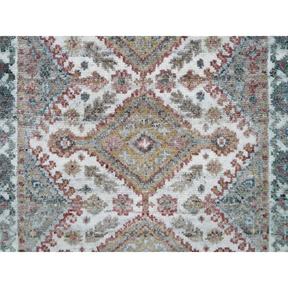 2'7"X21'9" Vista White Hand Knotted Flower Border Xl Runner Oriental Rug