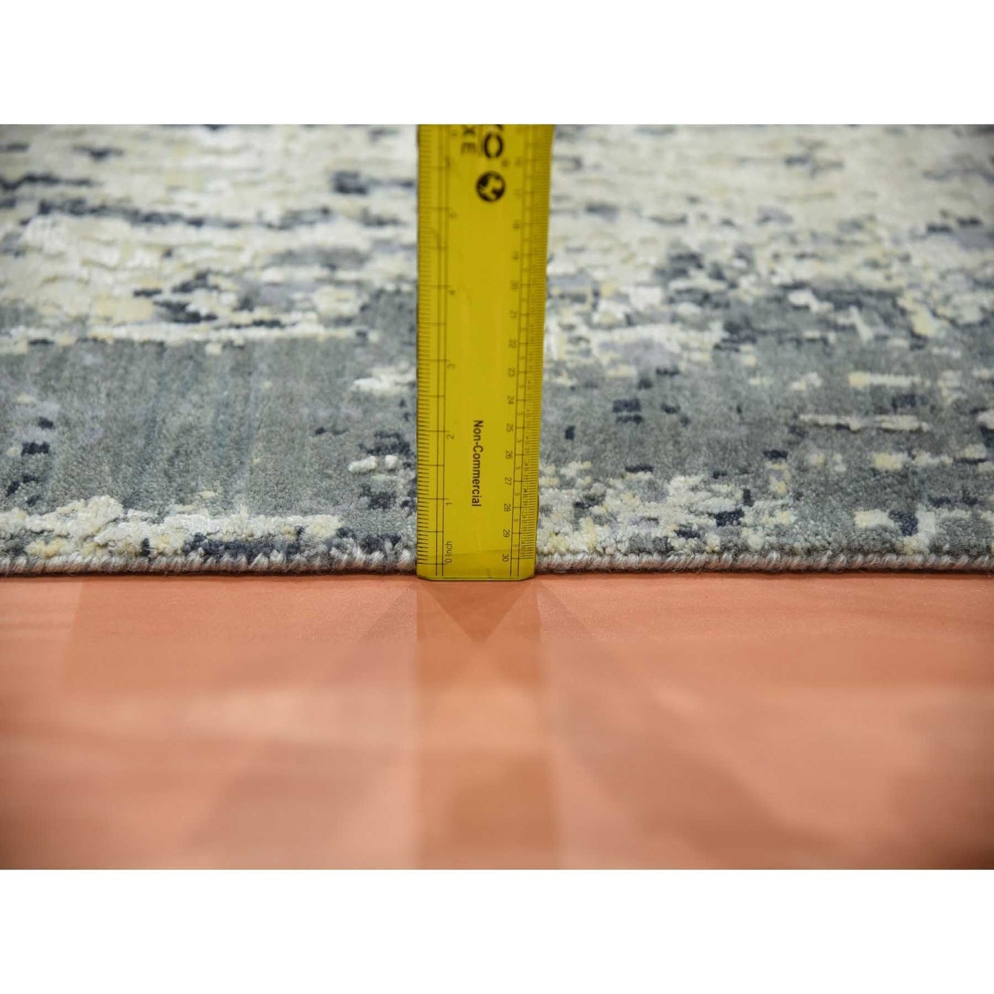 Rug 2'7"x12'2" Gray Wool and Silk Denser Weave Hand Knotted Runner