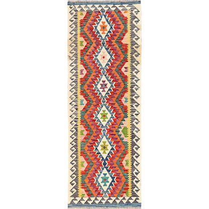 2'10"X8'1" Colorful Afghan Kilim 100% Wool Rug Flat Weave Hand Woven Runner