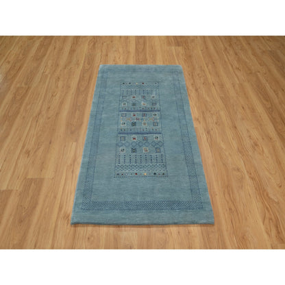 3'X5'6" Stone Blue Small Animal Figurines Modern Hand Knotted Wool Rug