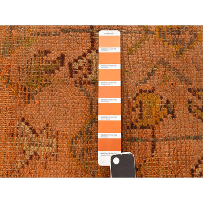 2'1"X8'3" Orange Antique Turkish Oushak Pure Wool Hand Knotted Runner Rug