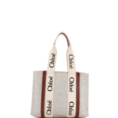 Chloe Woody Tote Canvas With Leather Medium