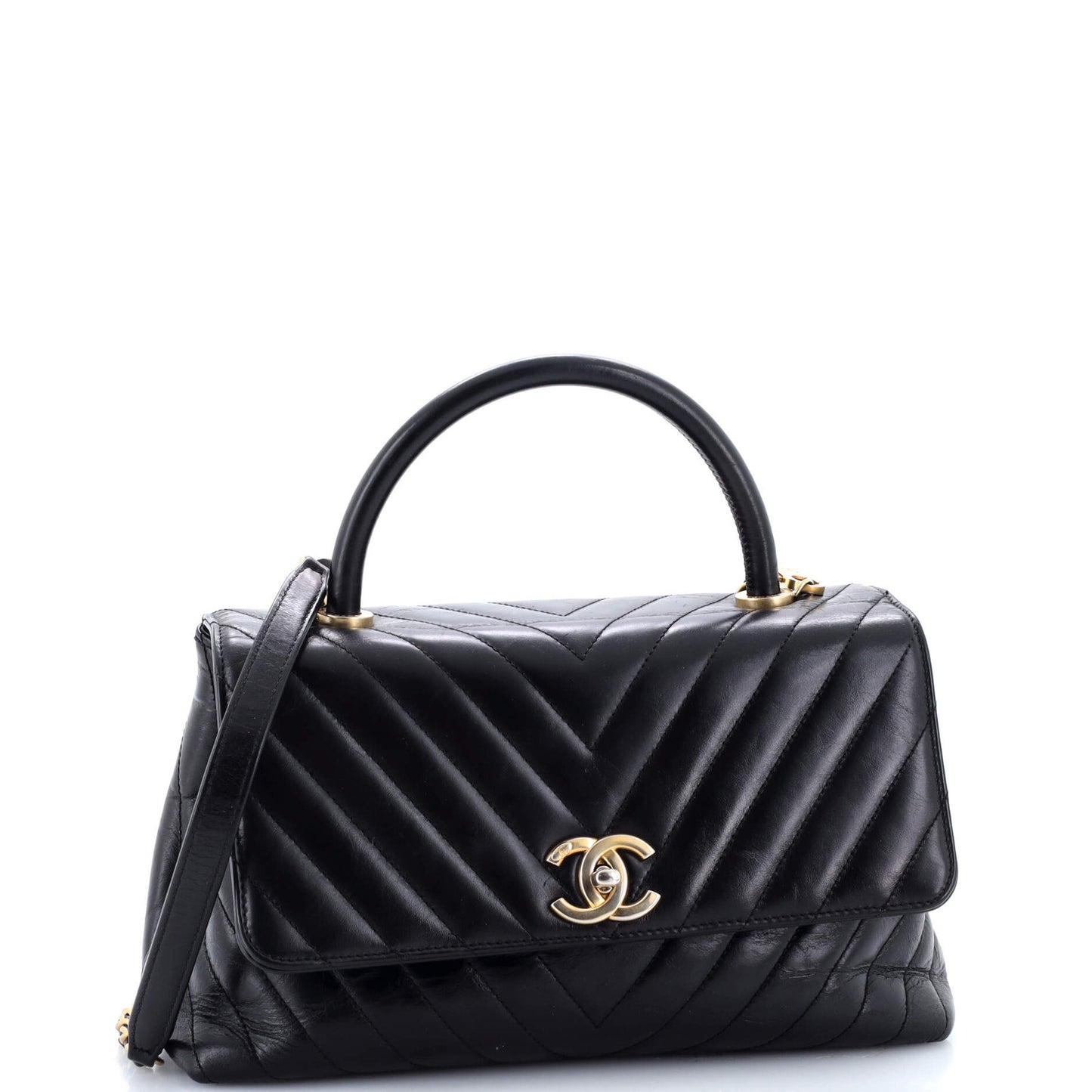 Chanel Coco Top Handle Bag Chevron Calfskin Small