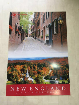 Original Travel Ad Poster "NEW ENGLAND" by Northwest Airlines airport display