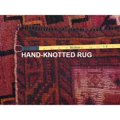 4'9"X10'5" Hand Knotted Red Farsian Qashqairaz Worn Vintage Runner Rug