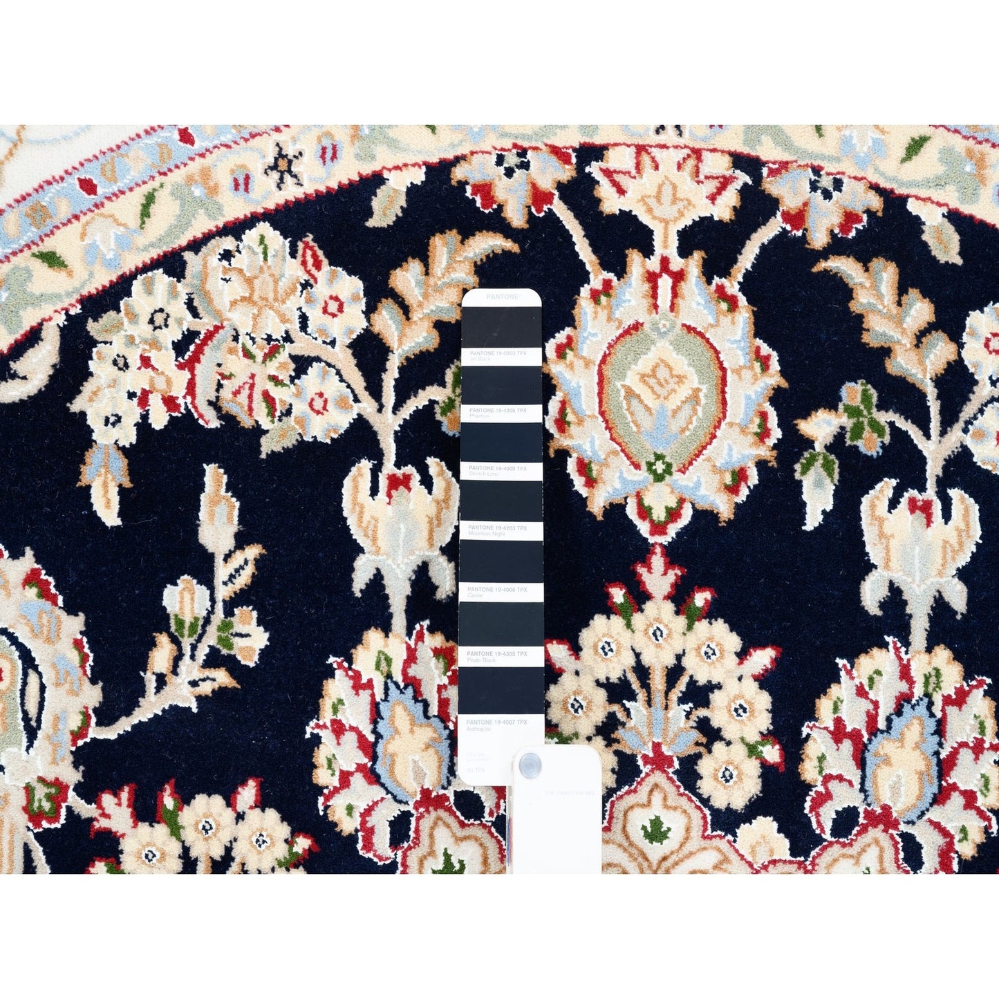 6'X6' Nain Pure Wool 250 Kpsi Navy Blue Hand Knotted Round Oriental Rug
