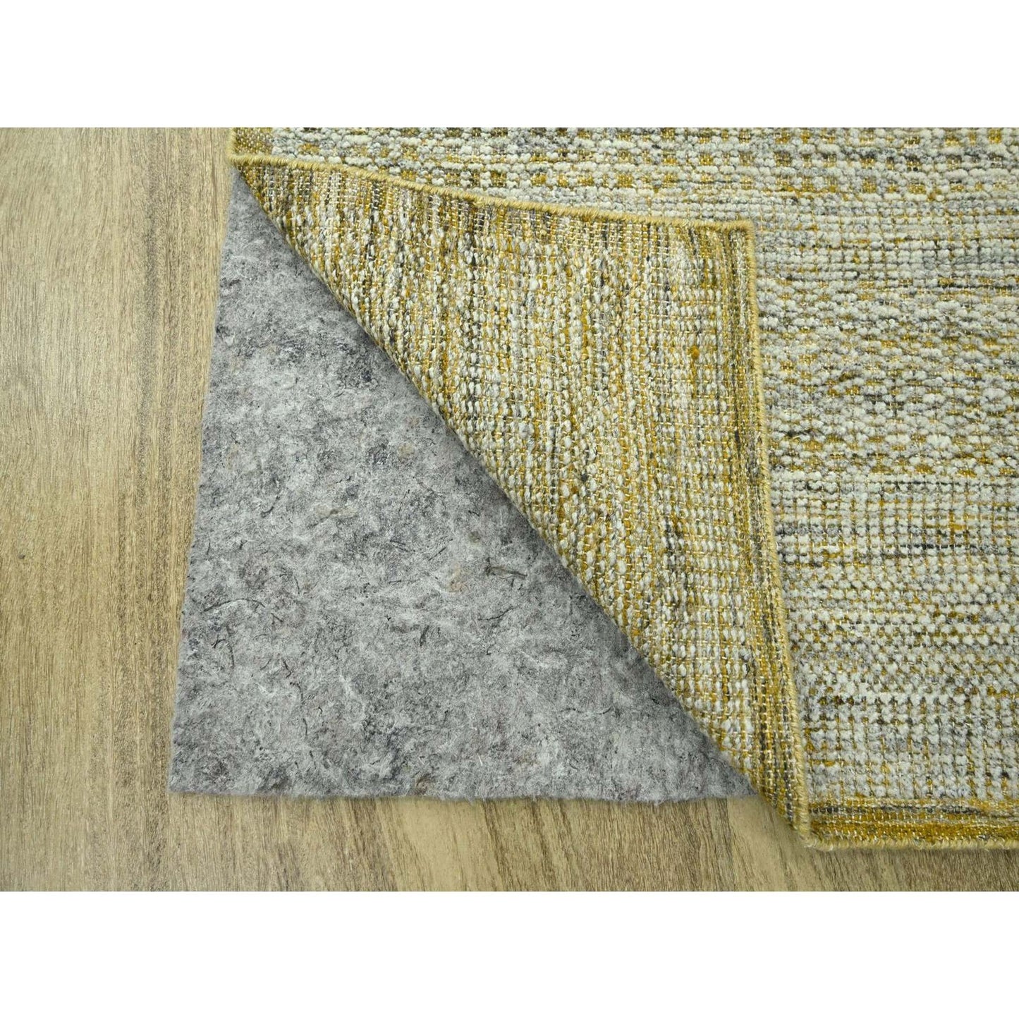 2'6"X10' Yellow Hand Knotted Rug Wool Distressed & Oxidized Grass Design