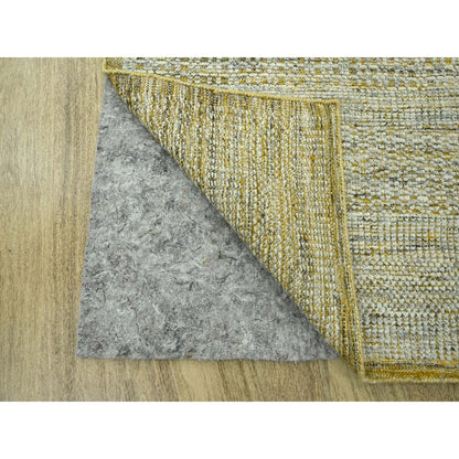 2'6"X10' Yellow Hand Knotted Rug Wool Distressed & Oxidized Grass Design