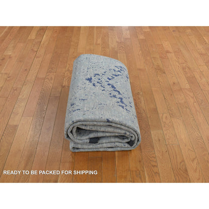 8'8"X12'1" Blue Broken Medallion Design Silk With Wool Hand Knotted Rug