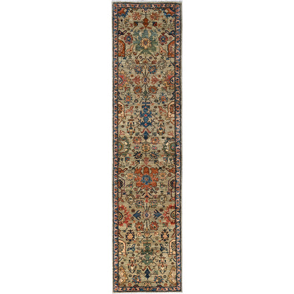 2'10"X12' Light Green Heris All Over Design Wool Hand Knotted Runner Rug