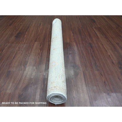 4'X6' Gray 100% Wool Afghan Angora Oushak Leaf Pattern Hand Knotted Rug