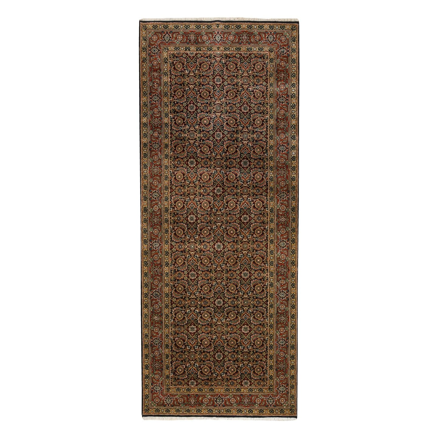 Rug 4'x10'1" Blue Herati WoolSilk 175 KPSI Hand Knotted Gallery Runner