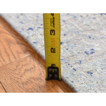 2'5"X6'1" Gray Cypress Trees Design Silk/Wool Hand Knotted Runner Rug