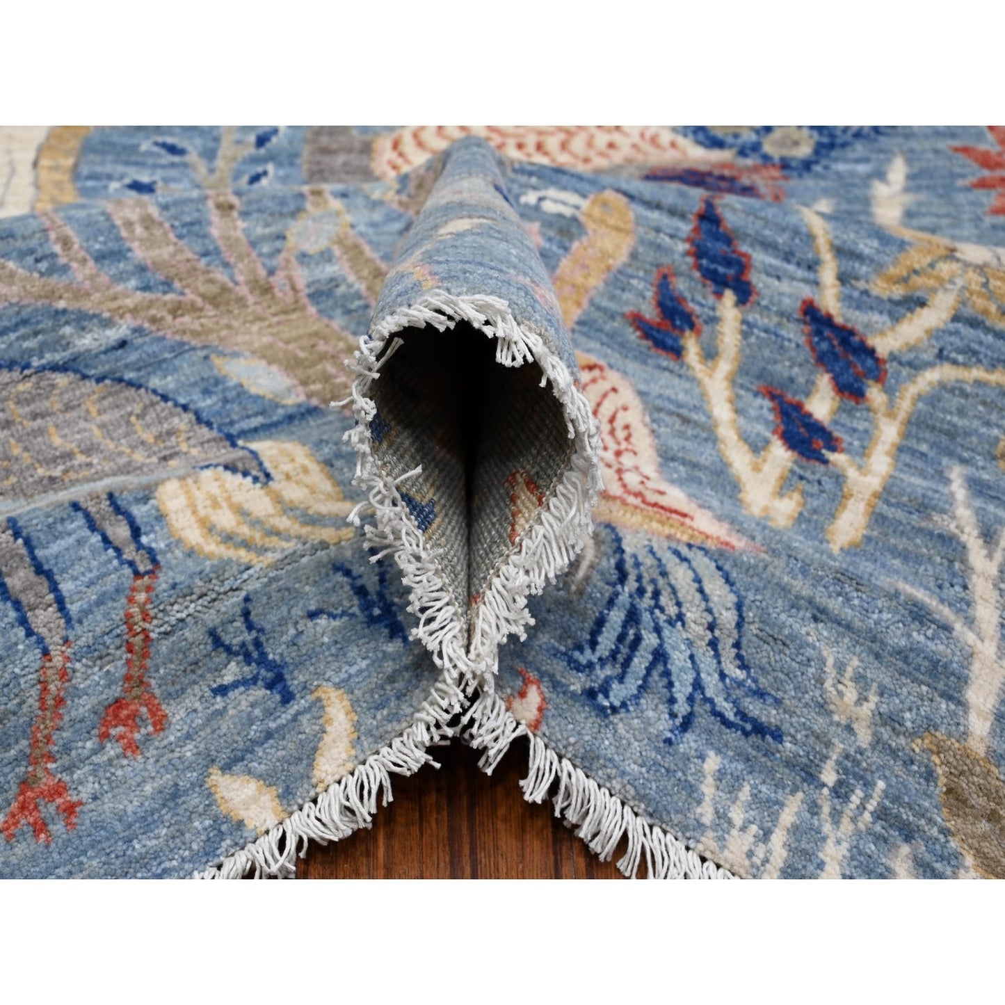 8'1"X16'2" Sea Blue Afghan Peshawar Hand Knotted Gallery Size Runner Rug