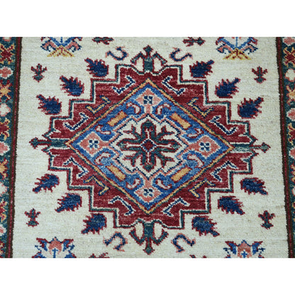 2'10"X19'1" Ivory Super Kazak Geometric Xl Runner Handmade Oriental Rug