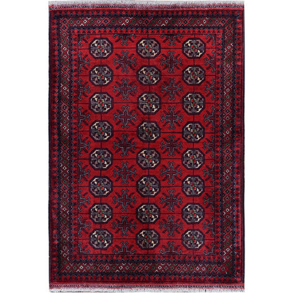 2'9"X3'10" Red Princess Bokara Geometric Design Wool Hand Knotted Mat Rug