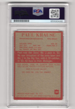 Paul Krause Topps #117 Autographed Card Psa Auto Grade Gem Mt 10