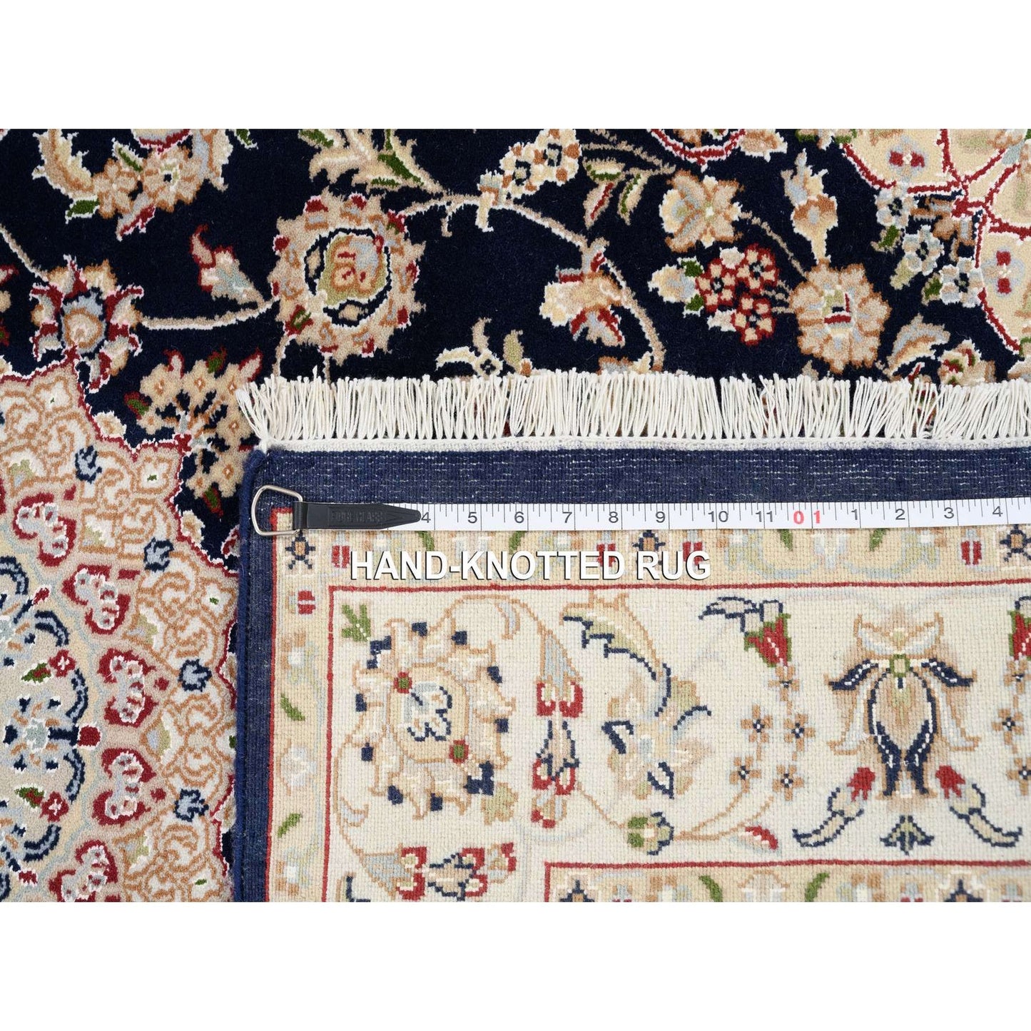 4'2"X10'4" Blue Hand Knotted Nain 250 Kpsi Wool Wide Runner Oriental Rug