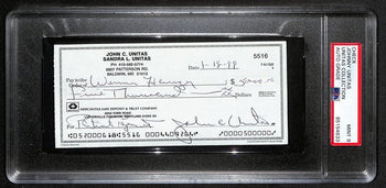 Johnny Unitas Signed 1/18/99 Check Psa/Dna Mint 9