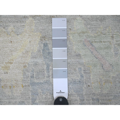 6'2"X11'10" Gray Hand Knotted Angora Oushak Leaf Design Wool Runner Rug