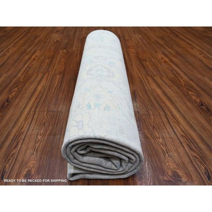 8'X9'7" Ivory Natural Wool Hand Knotted White Wash Peshawar Rug