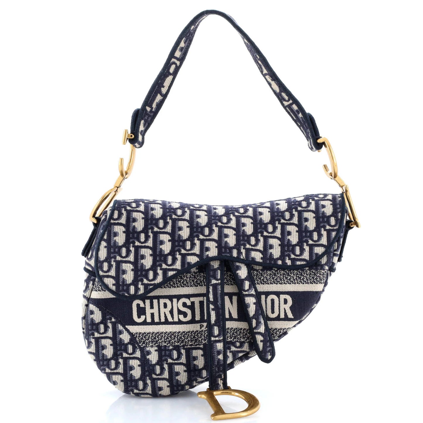 Christian Dior Saddle Handbag Logo Embroidered Oblique Canvas Medium