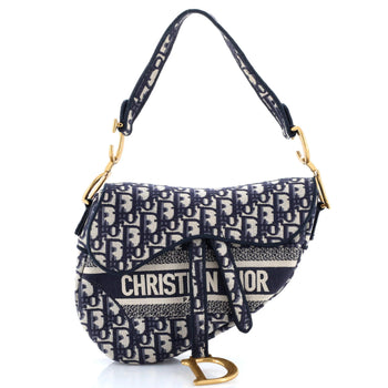Christian Dior Saddle Handbag Logo Embroidered Oblique Canvas Medium