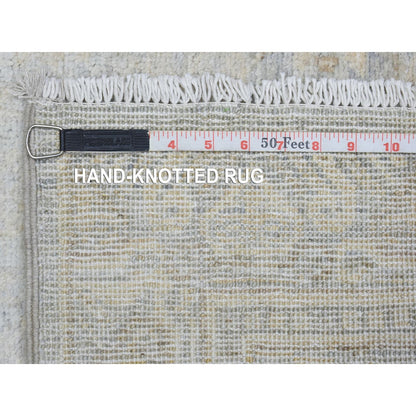 2'8"X9'6" Blue, Hand Knotted Washed Out Peshawar, Soft Wool, Runner Rug