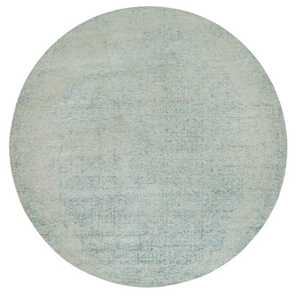 11'10"X11'10" Gray Wool And Silk Modern Jacquard Hand Loomed Round Rug