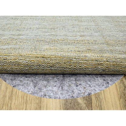 11'10"X11'10" Yellow Hand Knotted Rug Wool Distressed Grass Design Round