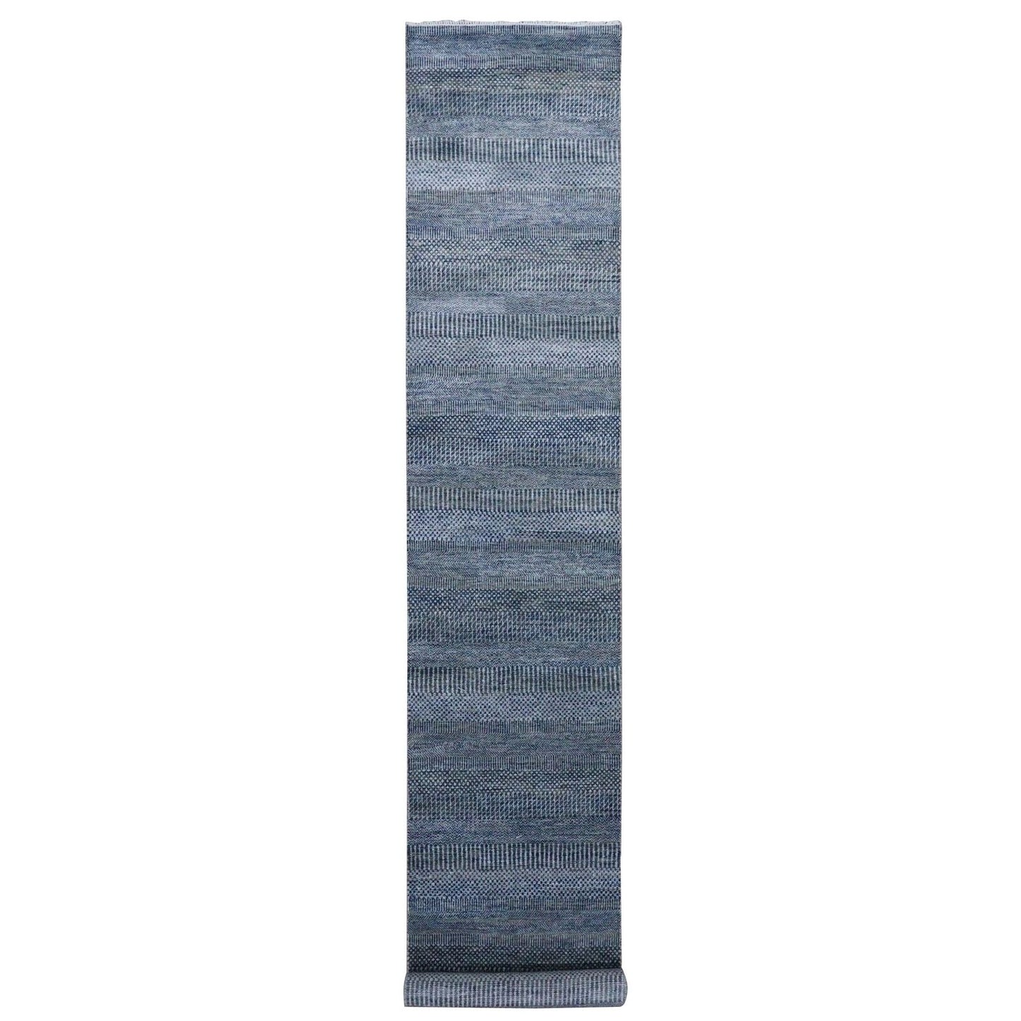 2'7"X14' Gray Wool And Silk Hand Knotted Modern Grass Design Runner Rug