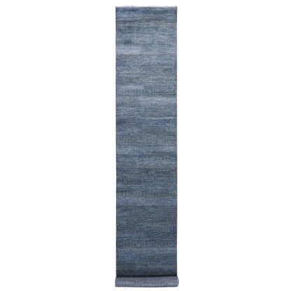 2'7"X14' Gray Wool And Silk Hand Knotted Modern Grass Design Runner Rug