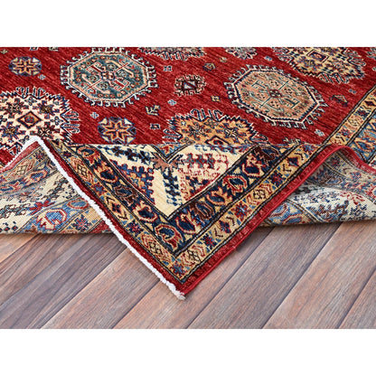 6'1"X8'10" Toreador Red Afghan Hand Knotted Super Kazak Wool Oriental Rug
